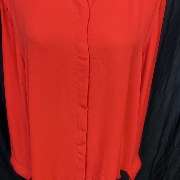 Rebecca Malone Red Blouse Hidden‎ Button Long Sleeve Gold Stud Collar Size XL - Picture 3 of 9